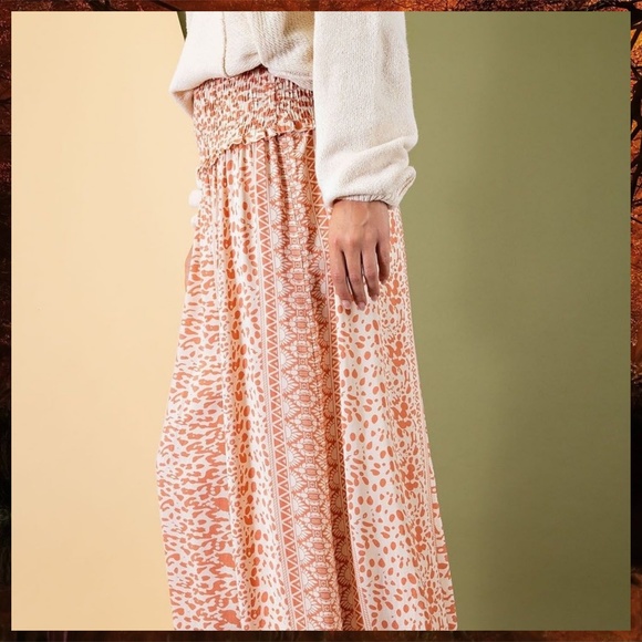 easel Pants & Jumpsuits Easel Its A Special Day Smocked Waist Wide Leg Pleated Flowy Palazzo